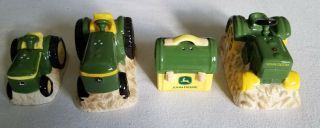 Set Of 4 John Deere Salt And Pepper Shakers 3 Tractors & Lunch Pail