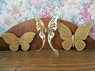 2 Vintage Homco Home Interior Gold Butterfly Wall Plaques 7040 7041,  One Metal