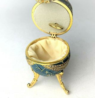 Faberge Egg Blue & Gold Ribbon with Clear Stones w Music Box Christmas Wedding 3
