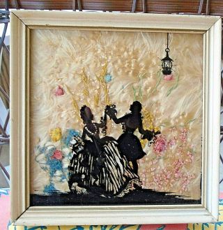 Vintage California Wildflowers Silhouette Picture Victorian Couple Dancing