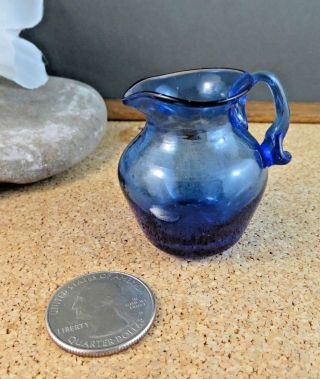 Vintage Miniature Doll House Size Cobalt Blue Glass Lemonade Water Pitcher 1.  5 "