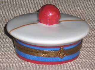 Vintage Porcelain Limoges Trinket Box Peint Main Nautical French Navy Beret 1g