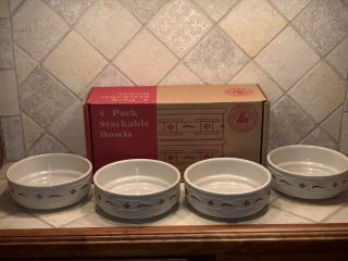 Set Of 4 Longaberger Pottery Woven Traditions Red Stackable Cereal Soup Bowls 6 "