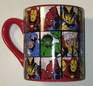 Marvel Comics Ceramic Coffee Mug 20 Oz.  2010,  Iron Man,  Spider - Man,  Thor,  Hulk.