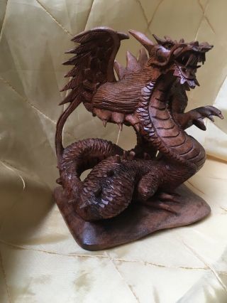 Hand Carved Wooden Dragon 6 In X 7 In