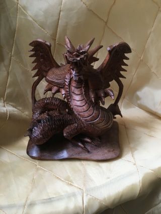 Hand Carved Wooden Dragon 6 In X 7 In 2