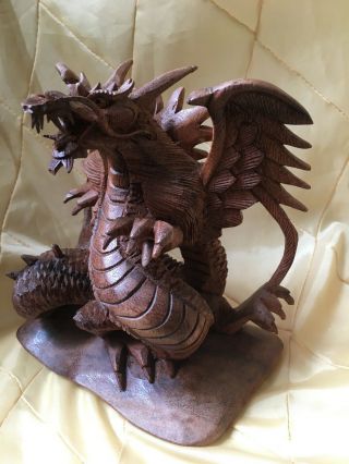 Hand Carved Wooden Dragon 6 In X 7 In 3