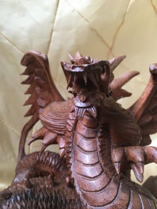 Hand Carved Wooden Dragon 6 In X 7 In 4