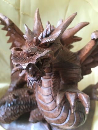 Hand Carved Wooden Dragon 6 In X 7 In 5