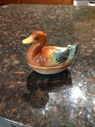 Vintage Ceramic Duck Trinket Box Made In Japan