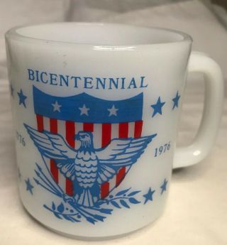 Vintage Bicentennial Milk Glass Mug Coffee Cup 1776 1976 Glasbake White Eagle