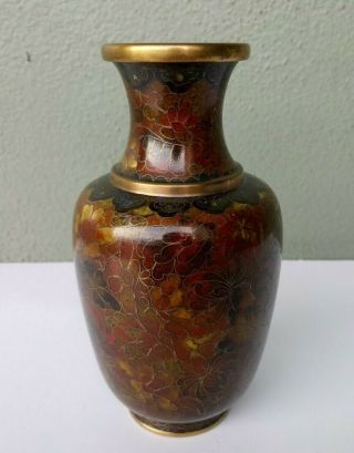 Vintage Chinese Cloisonne Enamel On Brass Vase - Floral In Browns - 5 1/4 "