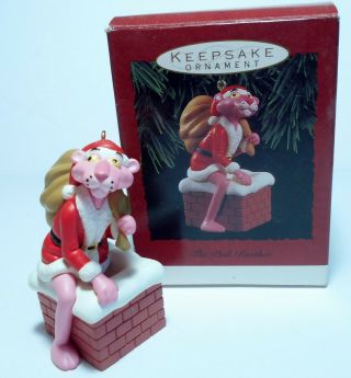 1993 Hallmark Keepsake Ornament " The Pink Panther " Going Down Chimney
