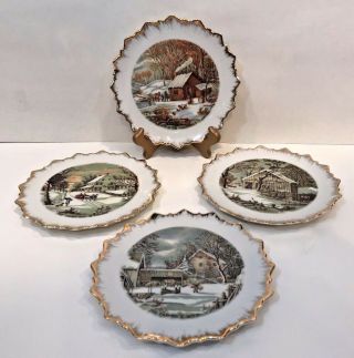 Currier & Ives 7 3/8 " The Homestead In Winter Christmas Collector Plates Set 4