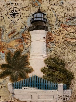 Key West Lighthouse Donna Elias Ceramic Tile 7.  5 " X 7.  5 " 3d Signed And Dated 92