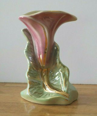 Vintage Pink Calla Lily Spill Vase,  Warranted 22k,  Art Pottery,  1940s,  Usa