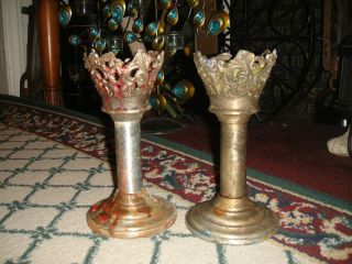 Vintage Gothic Candlestick Holders - Pair - Religious Church Funeral Home - Metal - ODD 2