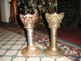 Vintage Gothic Candlestick Holders - Pair - Religious Church Funeral Home - Metal - ODD 3