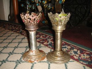 Vintage Gothic Candlestick Holders - Pair - Religious Church Funeral Home - Metal - ODD 4
