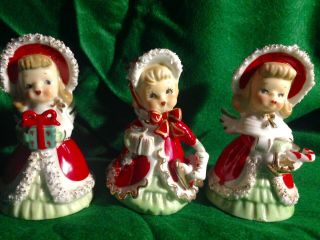 Set Of 3 Vintage Lefton Christmas Angel Bells.  Geo Z Lefton Spaghetti