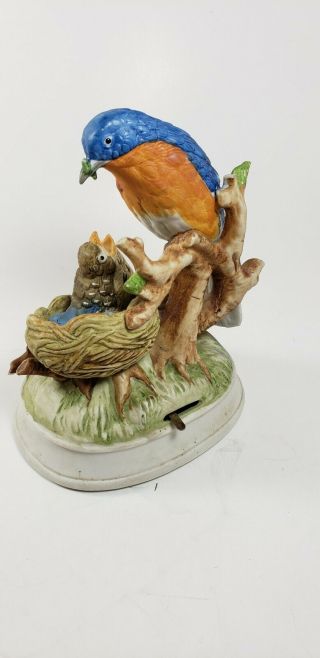 Vintage Gorham Musical Blue Birds Figure Made In Japan Plays Edelweiss