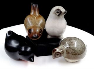 Howard Pierce Signed Art Pottery 4 Piece Sparrow And Quail Figurines