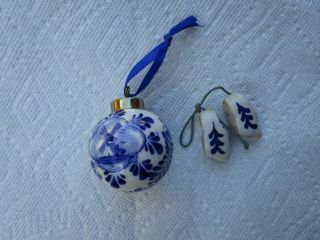 Holland Delft Blue,  White Windmill Handpainted Ornament & Tiny Shoes