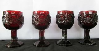 Vintage Ruby Red Glass Cape Cod Goblets By Avon Set Of 4 Early 80 