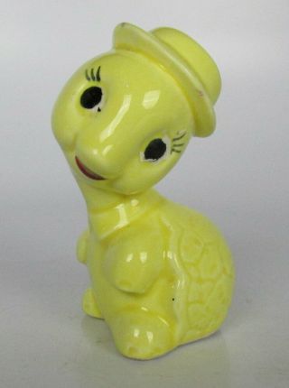 Vintage Mid - Century 2.  5 " Cute Yellow Porcelain Turtle With Hat Figure Figurine