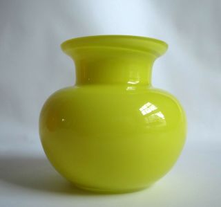 Crate And Barrel Bright Yellow Candy Glass Vase Poland Round,  5 " Tall