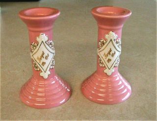 Pair Simply Shabby Chic " Forget Me Not " Pink Candlestick Candle Holders