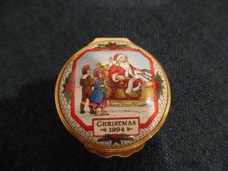 Halcyon Days Enamel Trinket Box Christmas 1994 Miniature English Uk