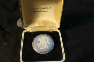 Vintage Wedgwood England B 72 Blue Jasperware Sterling Cupid Cherub Pin