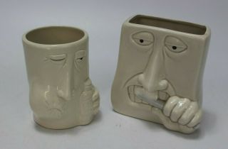 Vintage Fitz & Floyd Ceramic Cup Mouthwash Face Swishing & Toothbrush Holder