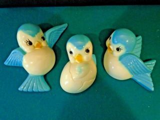 Vintage Chalkware Blue Birds Wall Plaques - Set Of 3