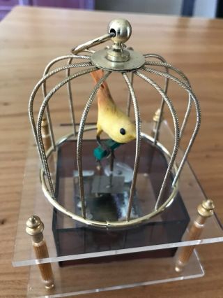 Vintage 1970 Automaton Music Box Dancing Bird In Cage Plays “love Story” Theme.