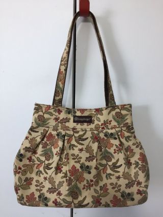 Longaberger Fall Print Shoulder Bag Purse With Leaves Pinecones