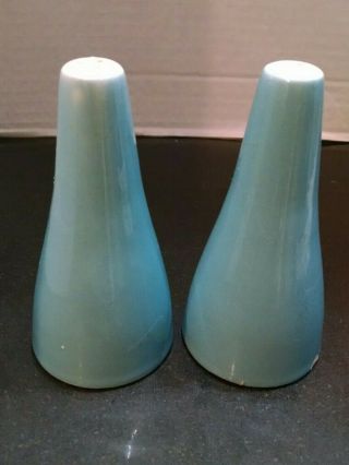 Vintage Aqua & White Ceramic Salt And Pepper Shakers Mid Century Blue Heaven