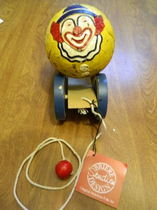 Briere Design Studios,  Folk Art Pull Toy,  Clown Ball And Wooden Cart,  1988