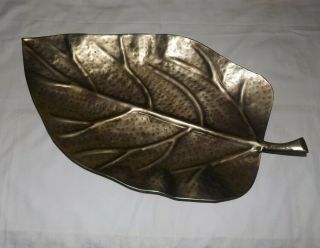 Large 24 Inch Long Metal Taupe Color,  Leaf Shaped Decorative Tray