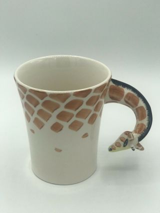 Pier 1 Stoneware Handpainted Giraffe Neck Handle Mug Coffee Cup 16 Ounces