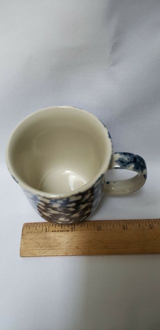 8 Folk Craft Sponge Blue & White Stoneware Coffee Mugs Cups - Tienshan 3