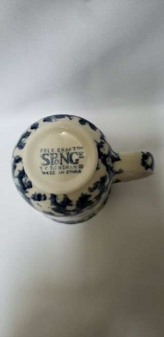 8 Folk Craft Sponge Blue & White Stoneware Coffee Mugs Cups - Tienshan 4