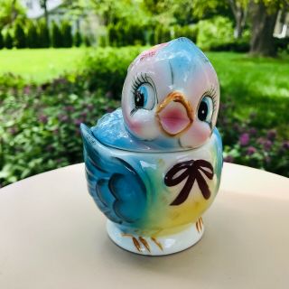Vintage Lefton Bluebird Sugar Bowl W/lid Japan Figurine