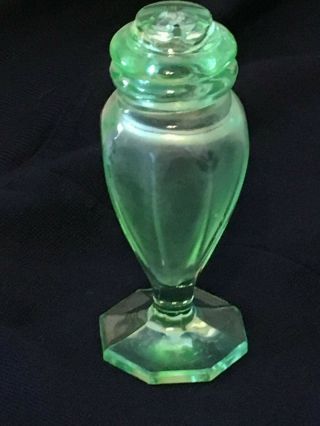 Vintage Green Depression Glass 4 " Salt/pepper Shaker With Glass Screw Lid