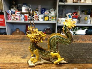 Brt Collectible Heavy Asian Retro Golden Lion Dragon Paper Weight Note Holder
