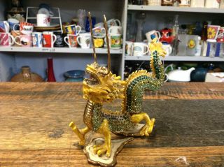 BRT Collectible Heavy Asian Retro Golden Lion Dragon Paper Weight Note Holder 2