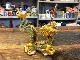 BRT Collectible Heavy Asian Retro Golden Lion Dragon Paper Weight Note Holder 3