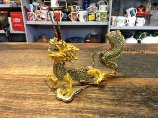 BRT Collectible Heavy Asian Retro Golden Lion Dragon Paper Weight Note Holder 5