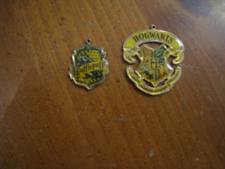 2 Harry Potter Hallmark Keepsake Ornament 2001 Hogwarts School Metal Crests